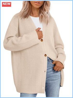 Oversized Chunky Knit Cardigan Sweater V-Neck Long Sleeve Open Front